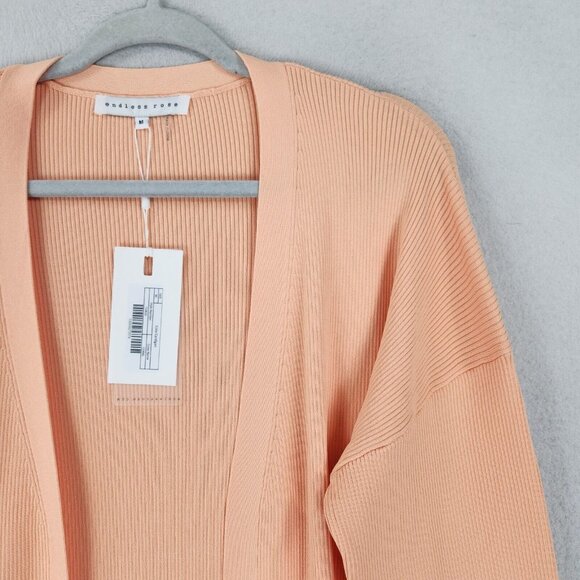 Endless Rose Sweater Womens Medium Coral Orange Long Ribbed Duster Cardigan NEW - Picture 2 of 12